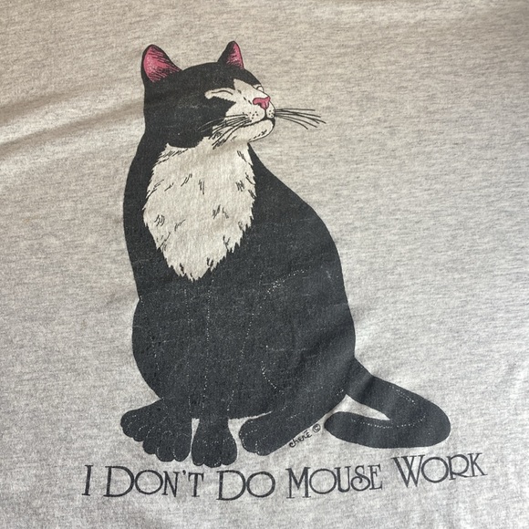 Vintage 90s Cat T Shirt I Don't Do Mouse Work Grey Unisex XL Signal - Picture 5 of 9